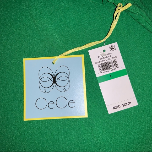(Bin 27)  CeCe, puff sleeve w/ swiss dots, crewneck green blouse, Size L - Picture 3 of 5